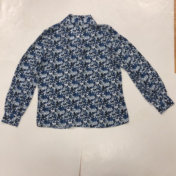 Brooks Brothers 10 Blue & White Floral Blouse Top Button Down Bow tie Excellent - Picture 10 of 10